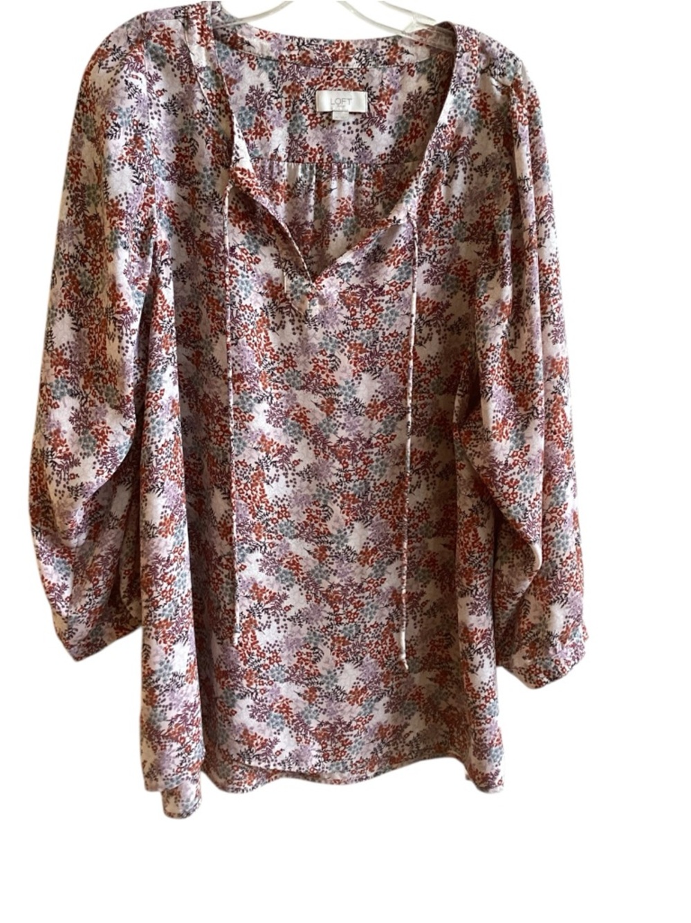 Loft Floral Tie-Neck Fall Colors Blouse Misses size XL